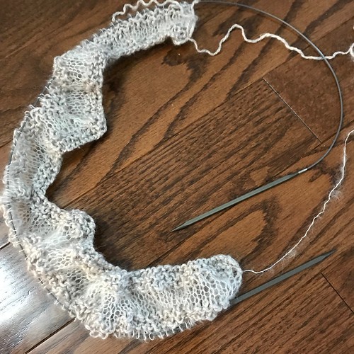I’ve cast on Melissa Clulow’s Chevron Cloud using Hikoo Rylie and Drops Kid Silk