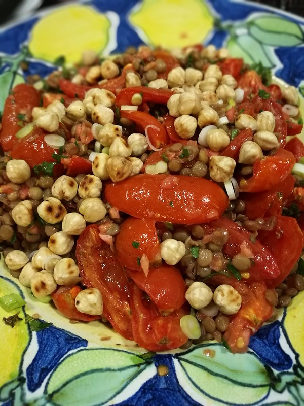 Lentil, confit tomato and fresh herb salad with a mustard dressing