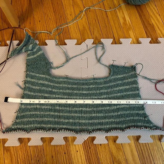 Doing a sanity check on my top-down stripey sweater. Looking good!