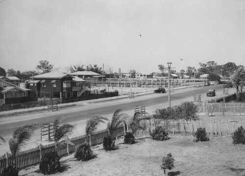 queensland statelibraryofqueensland suburbs suburbia houses park tenniscourt cars picketfence