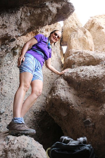 It's a tight fit and you have to scramble a bit to get into Slot Canyon Two in Sidewinder Canyon