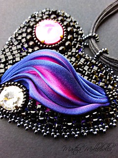 Shibori ribbon silk jewels jewellery by Martha Mollichella