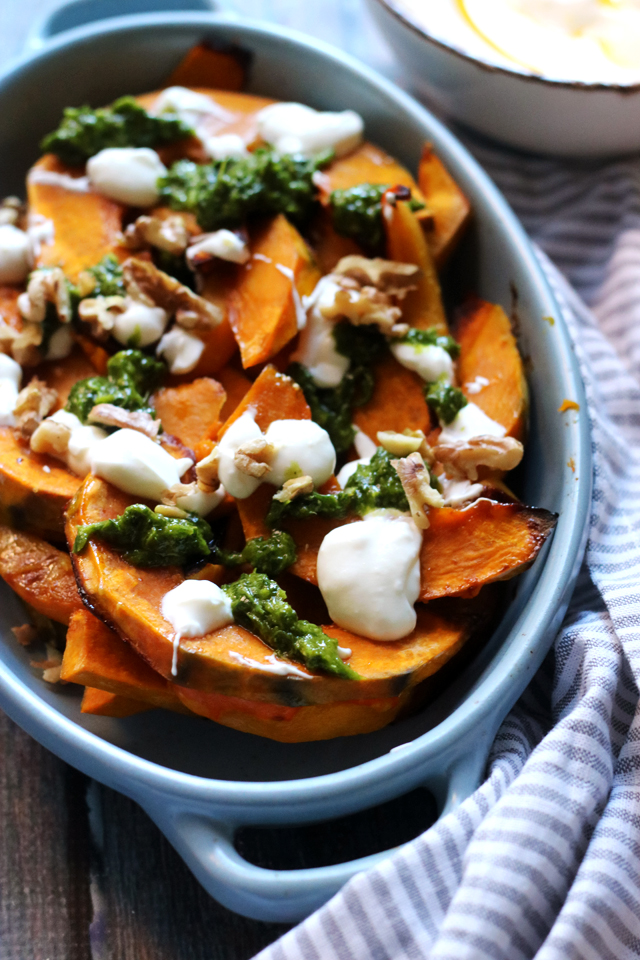 Roasted Squash with Yogurt, Walnuts, and Spiced Green Sauce