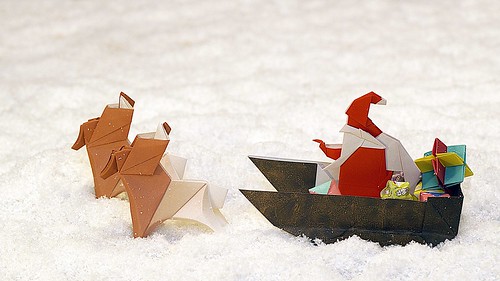 Origami Babbo Natale con slitta e renne (Luigi Leonardi)