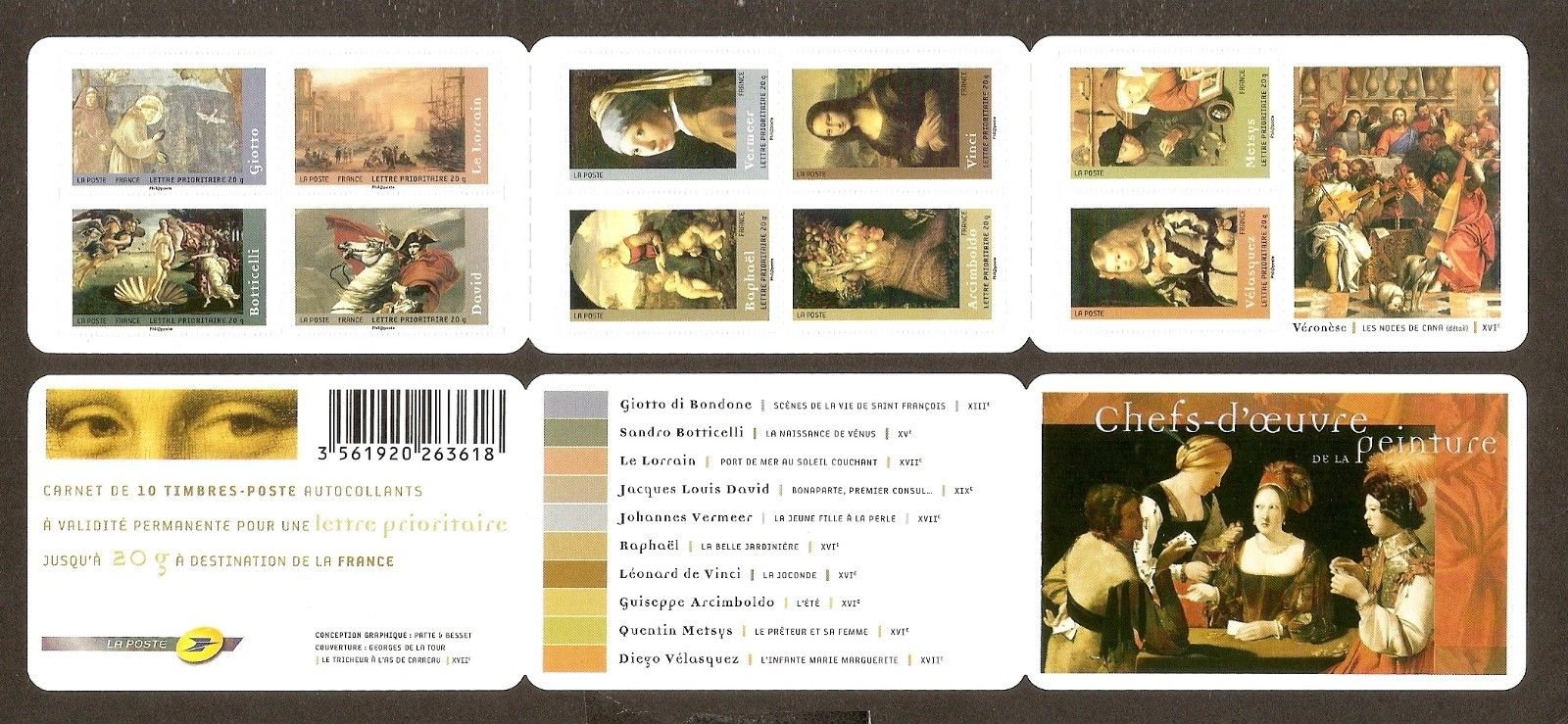 France - Scott #3403a (2008) booklet pane of 10 [NIMC 2019] image sourced from current eBay auction