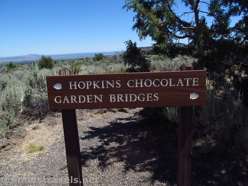 Sign designating the Hopkins Chocolate Cave trail from the Garden Bridges trail in Lava Beds National Monument, California