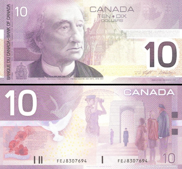 10 Dolárov Kanada 2001-2, P102