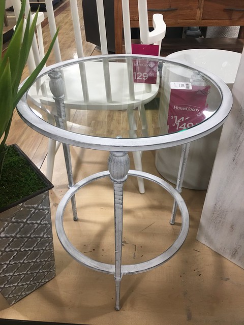 Wrought iron side table with glass top
