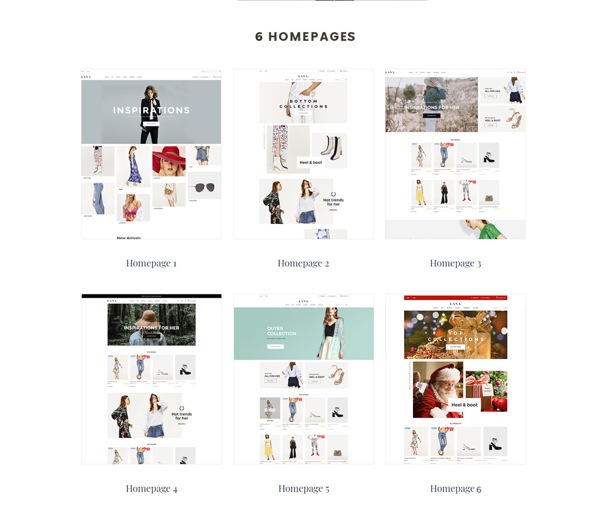 6+ premade homepages for Fashion and Accessories store