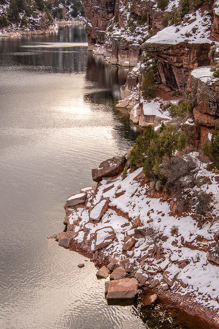 water, rock, and snow