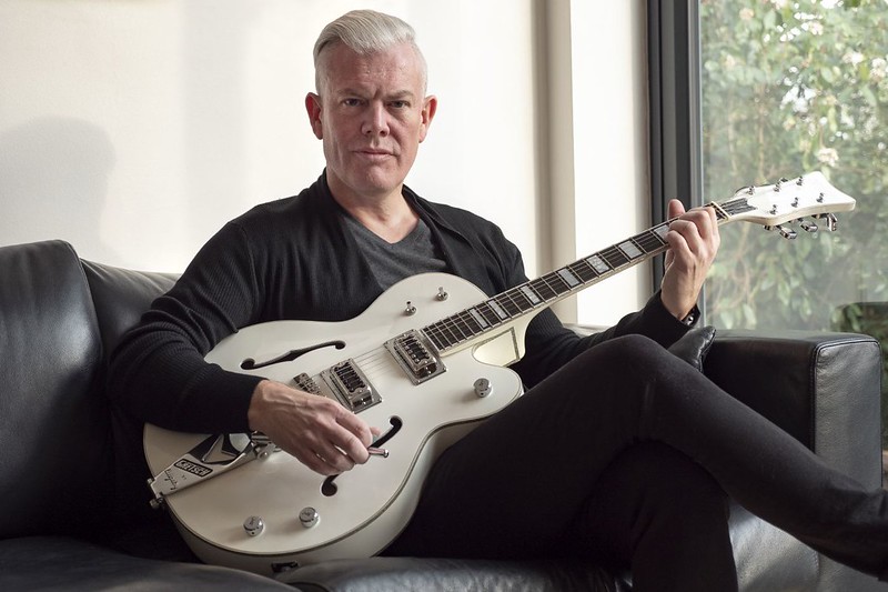 Wayne Burgess with his Billy Duffy Gretsch White Falcon guitar