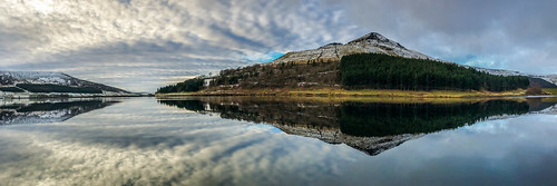panorama panoramic landscape lake reservoir water reflections clouds view scene winter snow mountain manchester mcr greatermanchester light sky