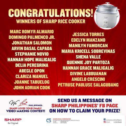 Sharp Rice Cooker Winners