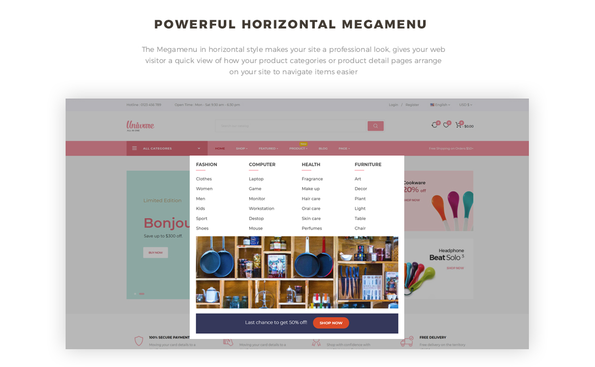 horizontal mege menu - Leo Uniware Prestashop Theme - Kitchen Tool, Cookware, Kitchenware