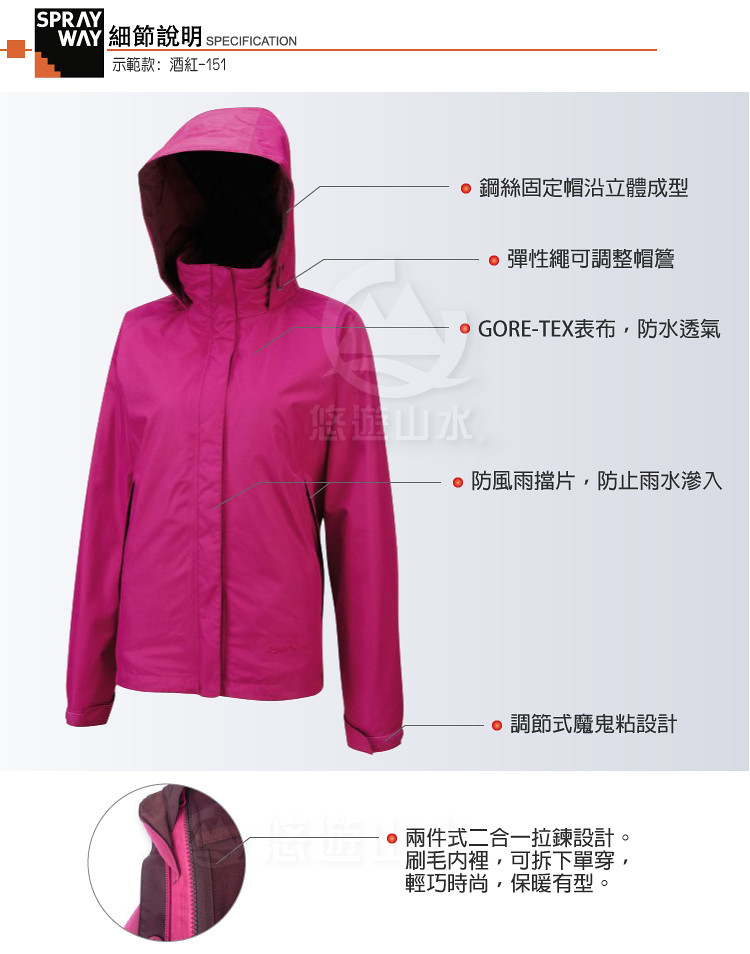 【SPRAYWAY 英國 維納斯 Gore-Tex 兩件式防水100刷毛《藍》】2982/出國旅遊/賞雪/登山