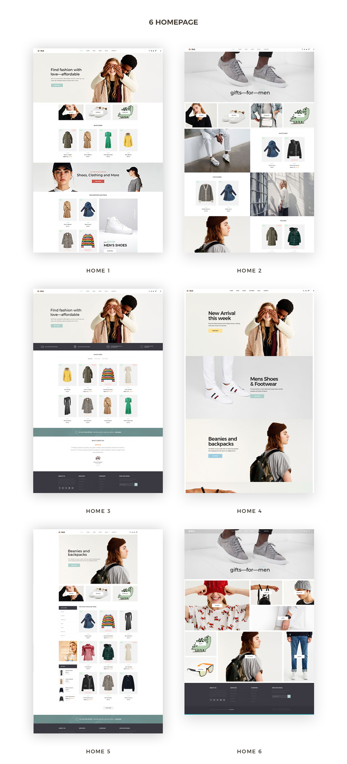6+ premade homepages for Fashion and Accessories store