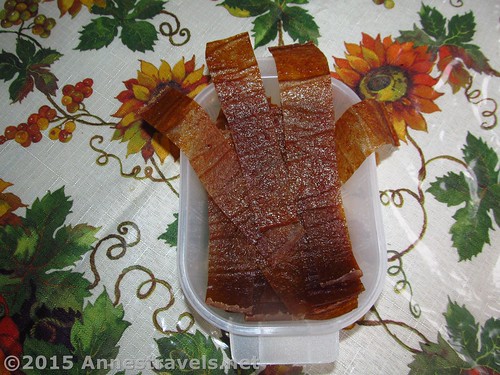 Strips of dried applesauce / apple fruit leather