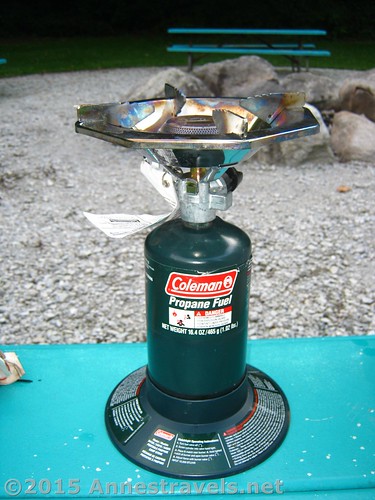 The Coleman Single Burner Propane Stove - it had been used for about 2 weeks at this point, so it wasn't shiny and untarnished anymore.