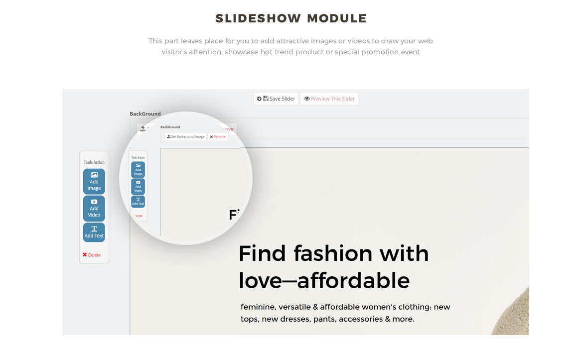Slide show module for Fashion online store