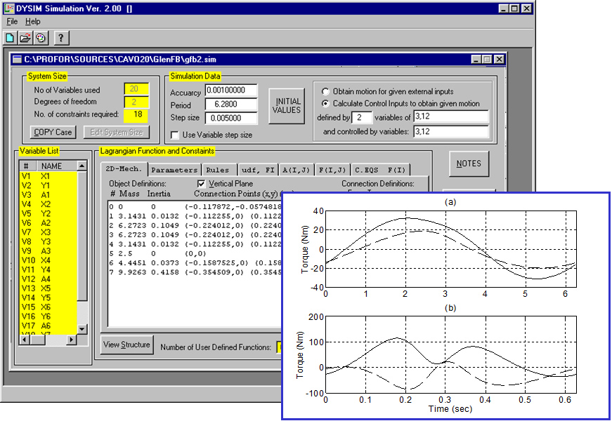 User interface and example output of DYSIM