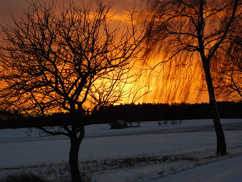 sonnenuntergang sunset oberpfalz upper palatinate himmel sky wolken clouds landschaft landscape schneelandschaft winterlandschaft schnee snow bäume trees äste branches