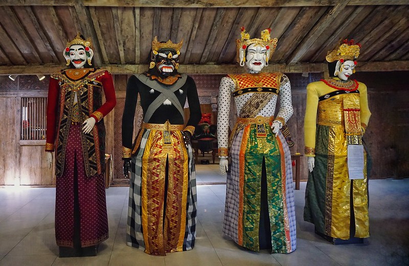 Four larger than life puppets at Setia Darma House of Masks and Puppets, Bali