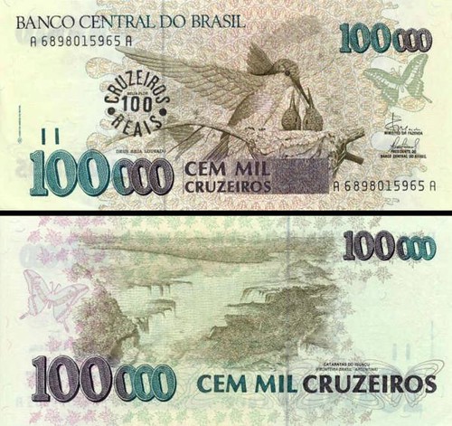 100 cruzeiros reias Brazília 1993, P238