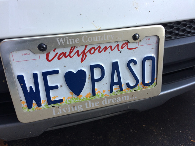 WeLovePaso License Plate, Paso Robles, CA