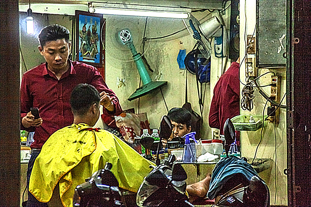 Barbershop at night in District 6--Saigon