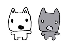 おぼつかない黒目の犬と白目の犬
