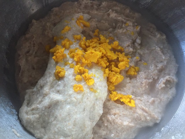 Mixing the dough and the Yuzu peel