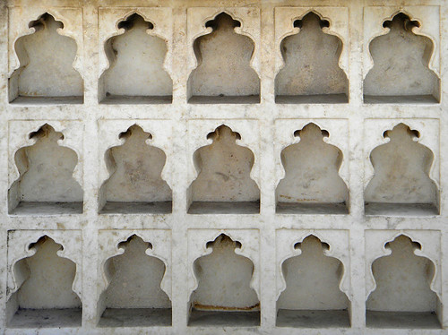 Niches in a marble wall at the Agra Fort, a 16th-century Mughal fortress, is another UNESCO World Heritage site in Agra, and in its own way just as beautiful as the Taj Mahal