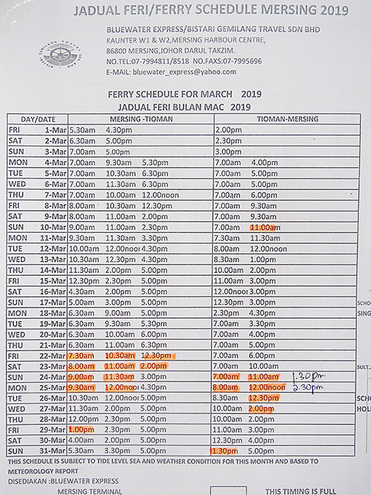 <img src="ferry-schedule-for-mersing-to-tioman-island-malaysia.jpg" alt=" Ferry Schedule for Mersing to Tioman, Tioman Island, Malaysia" /> 